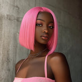 Pink 13 x 4 Front Lace Free Part Human Hair Straight Bob Wig